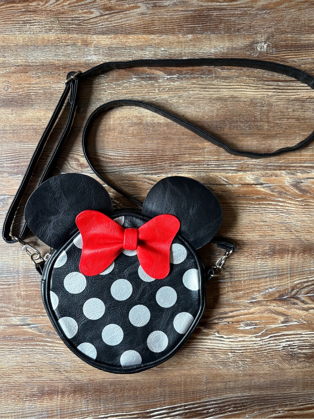Disney Black Polka Dot Minnie Mouse Crossbody Bag with Red Bow